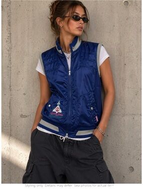 Y2K Moschino Sport Vest Navy Nylon Zip Streetwear Oversized XL